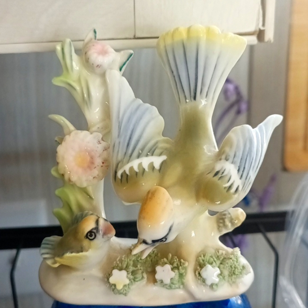 Ceramic Blue and Green Fish Decor with Split Tail and Artistic Design